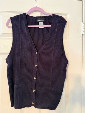Sag Harbor Navy Ribbed V-Neck Button Front Sweater Vest